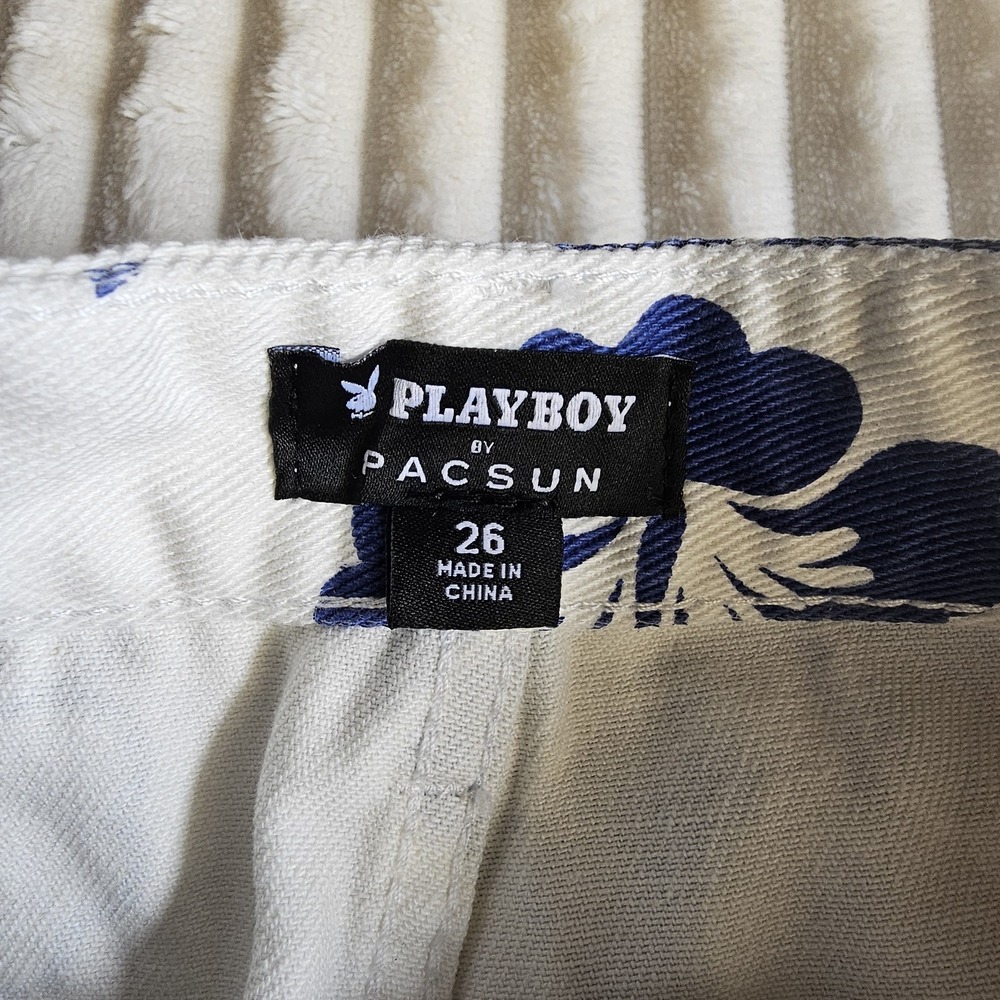 Playboy PacSun Mini‎ Skirt Womens 26 White Blue Floral Hawaiian 100% Cotton - Picture 3 of 6